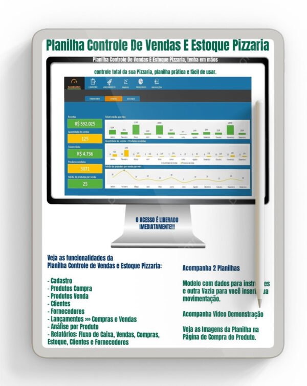 Controle de Vendas e Estoque Pizzaria Planilha