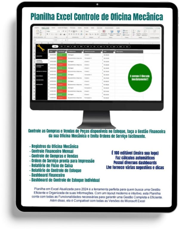 Controle de Oficina Mecânica Planilha Excel