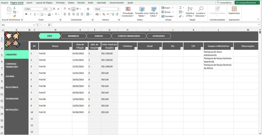 Planilha de Controle Financeiro para Igrejas em Excel – Planilhas Excel
