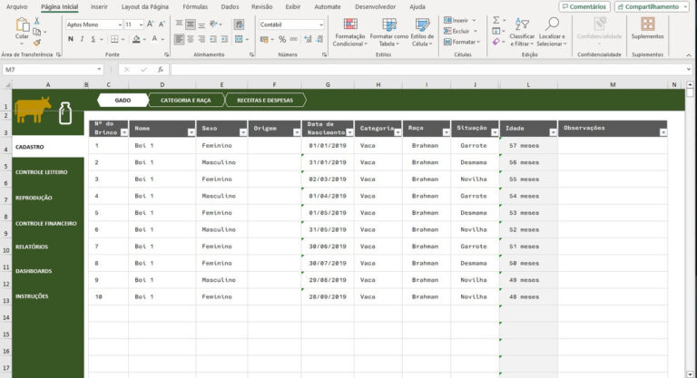 Planilha Excel Controle de Gado Leiteiro – Planilhas Excel