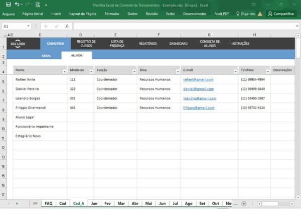 Planilha Excel de Controle de Treinamentos - Imagem 3
